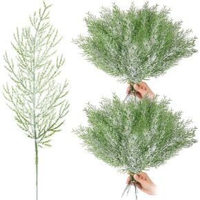 60 Pcs Christmas Picks Artificial Pine Branches 13.7 Inch Faux Plants Cedar Sprig Pine Winter Leaves Christmas Snowy Greenery Branches for DIY Garland Home Garden Vase Decoration (Frosted Style)