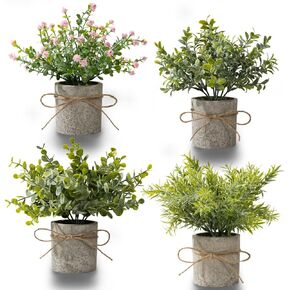 Fake Plants 4 Packs Artificial Mini Potted Plants Small Faux Plants in Pot for Home Office Table Centerpiece Decor Indoor (A)