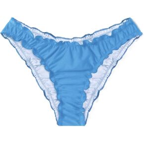 Milumia Women's Bikini Bottoms Solid Ruched Lettuce Trim Swim Bottom Swimwear