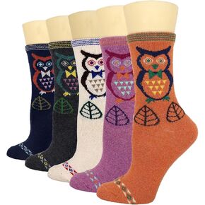 YZKKE Womens Wool Winter Athletic Crew Warm Hiking Soft Thick Socks Animal Owl Design Patterned Cute Socks