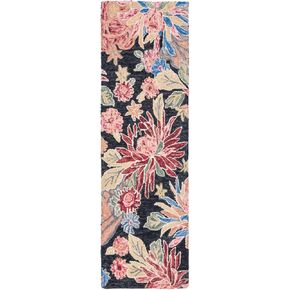 SAFAVIEH Jardin Collection Runner Rug - 2'3" x 8', Charcoal & Red, Handmade Floral Wool & Cotton, Ideal for High Traffic Areas in Living Room, Bedroom (JAR251H)
