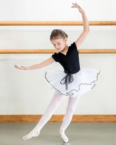 JiAmy الفتيات الباليه ثياب كشكش كم الاطفال فستان رقص التألق توتو تنورة طفل الباليه يوتار الزي الأسود 6-7 سنوات in Kuwait