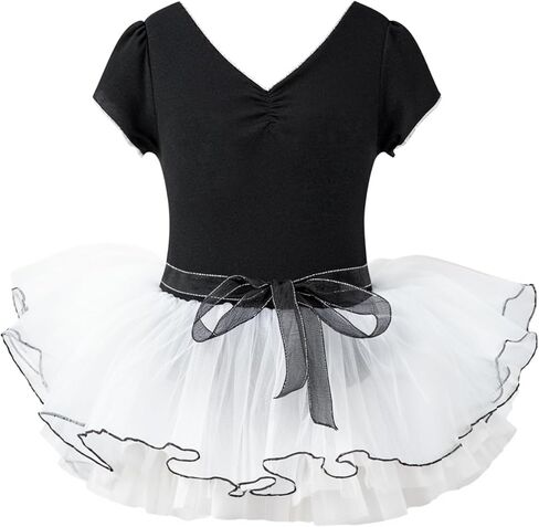 JiAmy الفتيات الباليه ثياب كشكش كم الاطفال فستان رقص التألق توتو تنورة طفل الباليه يوتار الزي الأسود 6-7 سنوات in Kuwait