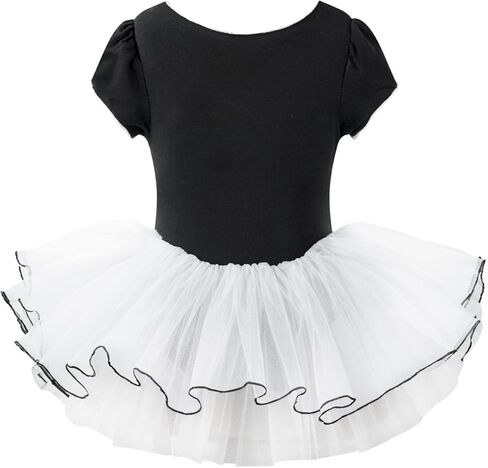 JiAmy الفتيات الباليه ثياب كشكش كم الاطفال فستان رقص التألق توتو تنورة طفل الباليه يوتار الزي الأسود 6-7 سنوات in Kuwait