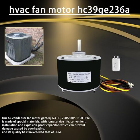 ترقية 5KCP39FGS071S HVAC محرك مروحة المكثف استبدال HC39GE236A HC39GE236 مروحة المحرك 1/4 HP 208-230V 1100 دورة في الدقيقة متوافق مع GE Genteq Carrier Bryant Payne Condenser Fan Motor ضمان لمدة عامين in Kuwait