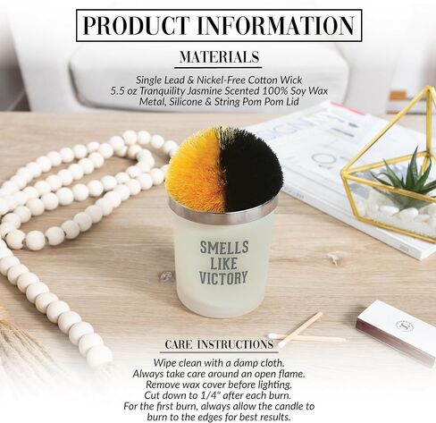 Pavilion - Smells Like Victory - 5.5 oz Glass Frosted White Glass Single Wick 100% Soy Floral Tranquility Scented Wax - White Pom Pom Lid - Sports Lover Fan Enthusiast in Saudi Arabia