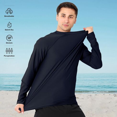 ESTAMICO 2 Pack Men Rash Guard Quick Dry Long Sleeve Swim Shirts UPF 50+ UV Sun Protection Swim Tee in Kuwait
