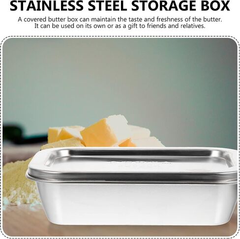 1pc Box stainless steel storage box butter dish with lid for countertop fridge crisper refrigerator butter dish butter metal dish cheese vegetable appetizer 304 stainless steel in Saudi Arabia