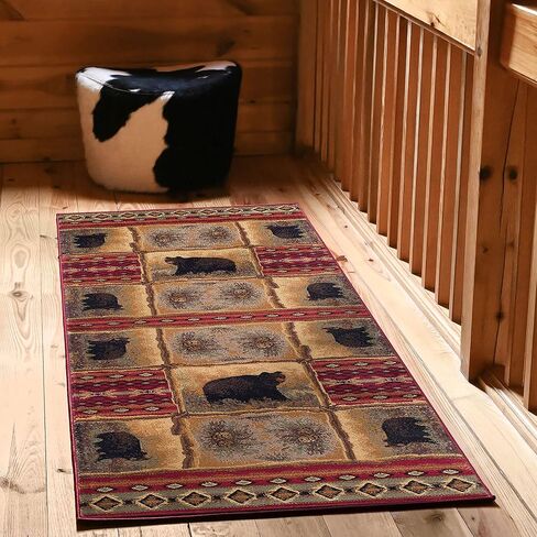 سجادة صغيرة مبعثرة مقاس 2 × 3 من Sierra Bear Red للمدخل الداخلي والخارجي - المدخل أو الممشى أو البهو - نزل، سجاد على شكل دب على طراز المزرعة الجديدة in Saudi Arabia