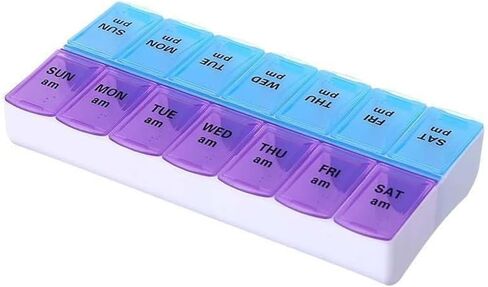 1Pcs Weekly Pill Box Organiser 7-Day Travel Dosset Box Portable Tablet Organizer Medicine Storage Box Pill Dispenser -14 Compartments for Pills/Fish Oil/Vitamins/Arthritis (Purple-Blue) in Kuwait