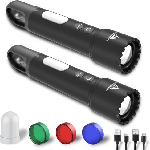 Rechargeable Flashlight, Bright LED Small Flashlight with COB Red Light, Multicolor Handheld Flashlight with Hook for Kids Camping、Outdoors Work, Gifts for Christmas Birthday Men&Women in Saudi Arabia