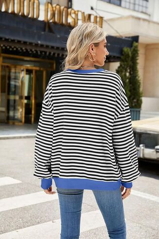 ABOCIW Womens Striped Oversized Sweatshirt Color Block Long Sleeve Crewneck Pullover Top Y2K Shirt in Kuwait