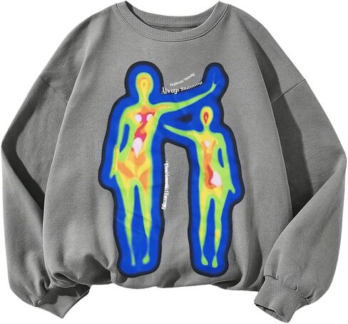 Women's Long Sleeve Graphic Print Sweatshirts Drop Shoulder Crew Neck Pullover Tops Loose Fall Outfits in Saudi Arabia