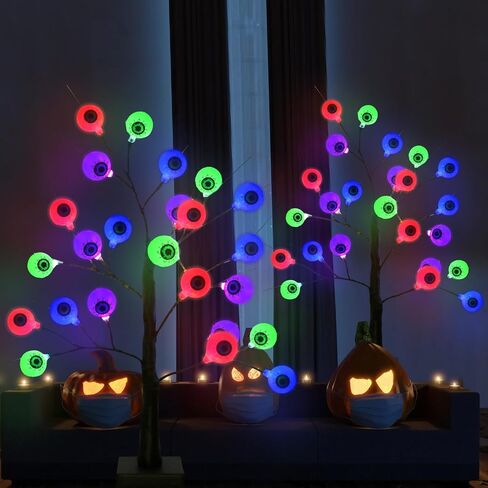 4th of July Decorations Star Tree, 2 Pack 24 Inch Lighted Artificial Birch Tree for Tabletop, 24 LED Red White Blue Star Lights for July 4th Indoor Independence Decor in Saudi Arabia