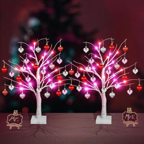 4th of July Decorations Star Tree, 2 Pack 24 Inch Lighted Artificial Birch Tree for Tabletop, 24 LED Red White Blue Star Lights for July 4th Indoor Independence Decor in Saudi Arabia