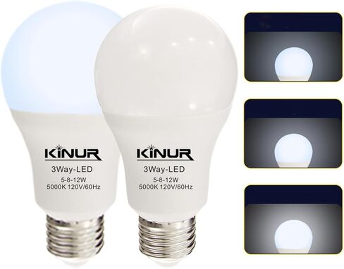 KINUR LED 3 Way Light Bulbs 30 70 100 watt Equivalent Daylight 5000K Daylight A19 Light Bulbs E26 Base Indoor 3-Way Light Bulbs 500lm-800lm-1200lm for Reading 2 Pack in Saudi Arabia