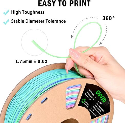 OVV3D PLA Filament 1.75 مم، خيوط طابعة ثلاثية الأبعاد حرير PLA مزدوجة اللون PLA خيوط، أسود أحمر PLA خيوط، تغيير اللون كل بوصة خيوط طابعة ثلاثية الأبعاد +/-0.02 مم، 1 كجم/2.2 رطل in Saudi Arabia
