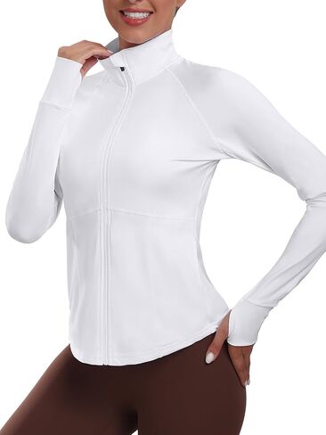 Womens Athletic Lightweight Jacket Full Zip Running Track Jackets Workout Sportwear with Thumb Holes in Saudi Arabia