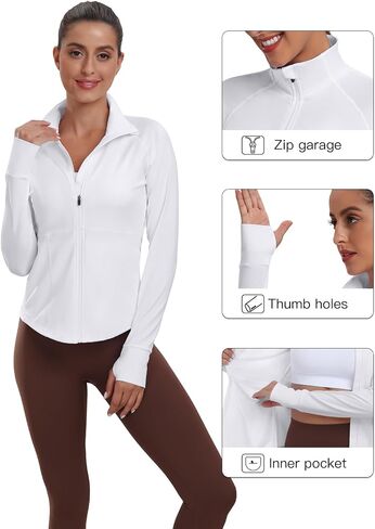 Womens Athletic Lightweight Jacket Full Zip Running Track Jackets Workout Sportwear with Thumb Holes in Saudi Arabia