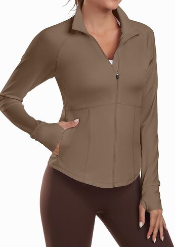 Womens Athletic Lightweight Jacket Full Zip Running Track Jackets Workout Sportwear with Thumb Holes in Saudi Arabia