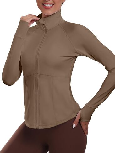 Womens Athletic Lightweight Jacket Full Zip Running Track Jackets Workout Sportwear with Thumb Holes in Saudi Arabia