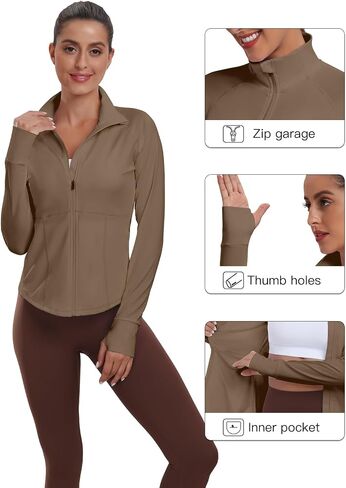 Womens Athletic Lightweight Jacket Full Zip Running Track Jackets Workout Sportwear with Thumb Holes in Saudi Arabia