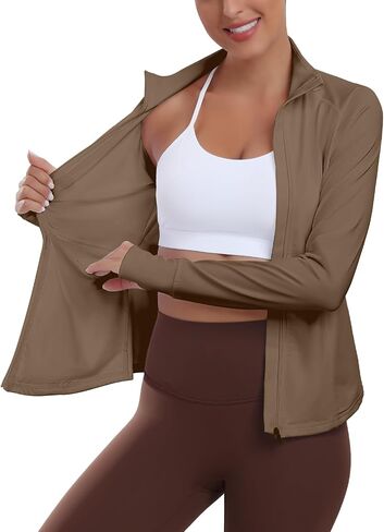 Womens Athletic Lightweight Jacket Full Zip Running Track Jackets Workout Sportwear with Thumb Holes in Saudi Arabia