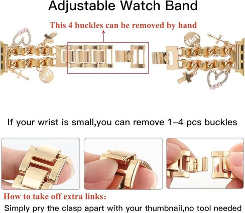 Stylish Metal Bands Compatible with Apple Watch Band 49/45/44/42mm 41/40/38mm Women,Cuban Chain Band with Cute Pendants Love Cross Charms Strap for iWatch Series 9 8 7 6 5 4 3 2 SE Ultra 2 in Saudi Arabia