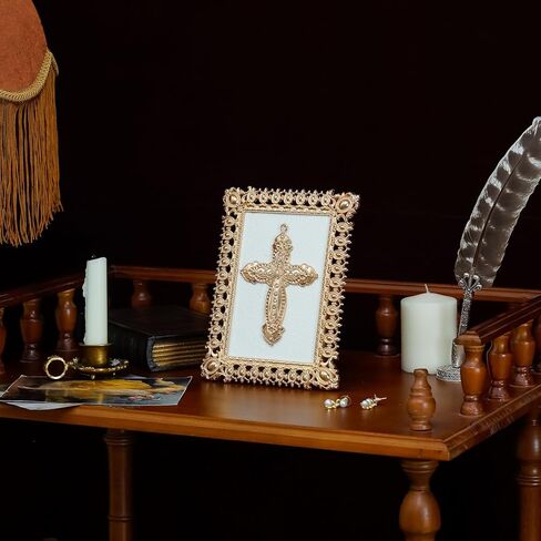 ديكور طاولة متقاطعة من NIKKY HOME، صليب مسيحي ذهبي مع حامل، صليب قائم على الطاولة مرصع بالألماس، هدايا صليب دينية روحية in Kuwait