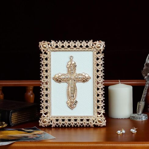 ديكور طاولة متقاطعة من NIKKY HOME، صليب مسيحي ذهبي مع حامل، صليب قائم على الطاولة مرصع بالألماس، هدايا صليب دينية روحية in Kuwait