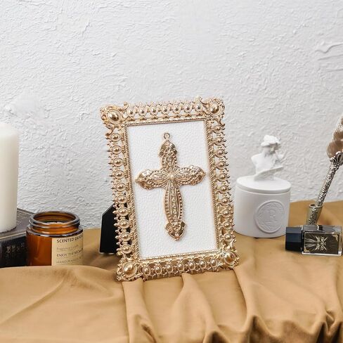 ديكور طاولة متقاطعة من NIKKY HOME، صليب مسيحي ذهبي مع حامل، صليب قائم على الطاولة مرصع بالألماس، هدايا صليب دينية روحية in Kuwait