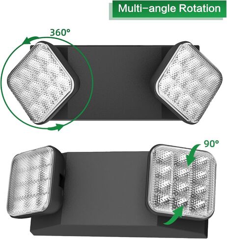6 Packs Blacks Emergency Lights with Backup Battery,Two Head Adjustable Fire Commercial Emergency Light Fixture-UL Listed-120/277VAC-Led Emergency Exit Lights Fixtures for Business. in Kuwait