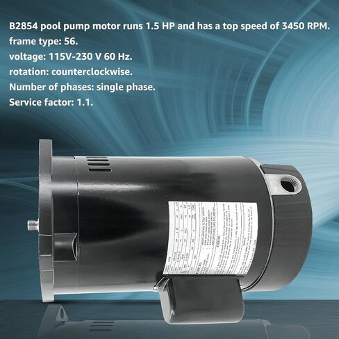 B2854 1-1/2 HP محرك ذو شفة مربعة لحمام السباحة 3450 دورة في الدقيقة 8.0/16.0 أمبير 230/115 فولت 1.1 عامل خدمة 56Y إطار PSC ODP الضميمة - B2854 محرك مضخة حمام السباحة والمنتجع الصحي in Kuwait
