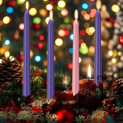 مجموعة مكونة من 4 شموع مستدقة Advent، شموع مجيء عيد الميلاد غير المعطرة مغموسة يدويًا مقاس 25.4 سم - مثالية للعطلات والاحتفالات الموسمية وخدمات الكنيسة والحفلات. in Saudi Arabia