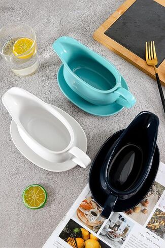 Large Gravy Boat, 15 OZ Ceramic Sauce Boat with Tray &Ergonomic Handle, Fine Porcelain Gravy Bowl With Big Dripless Lip Spout For Gravy, Warming Sauces, Salad Dressings, MilK (White) in Saudi Arabia