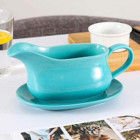 Large Gravy Boat, 15 OZ Ceramic Sauce Boat with Tray &Ergonomic Handle, Fine Porcelain Gravy Bowl With Big Dripless Lip Spout For Gravy, Warming Sauces, Salad Dressings, MilK (White) in Saudi Arabia