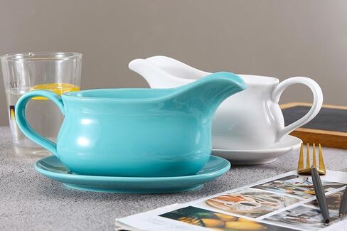 Large Gravy Boat, 15 OZ Ceramic Sauce Boat with Tray &Ergonomic Handle, Fine Porcelain Gravy Bowl With Big Dripless Lip Spout For Gravy, Warming Sauces, Salad Dressings, MilK (White) in Saudi Arabia