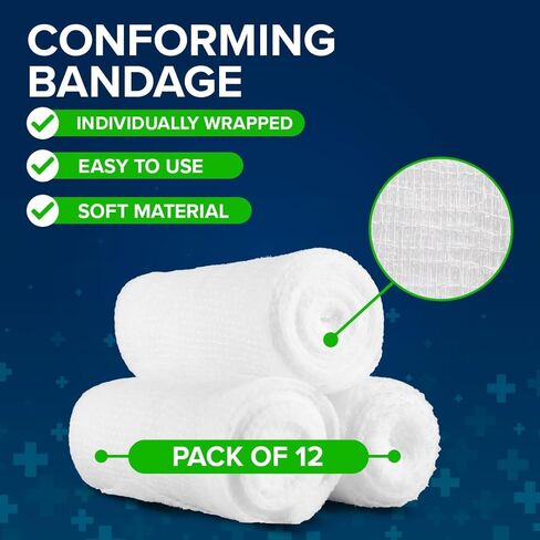 Conforming Roll Gauze, 4.1 Yards - 12 Pack, Individually Wrapped for Medical Use, Soft and Flexible Bandages, Latex-Free, Easy to Apply for First Aid and Injury Wraps (1 inch) in Saudi Arabia