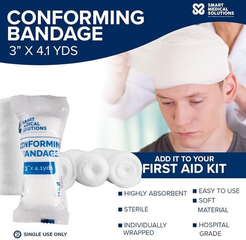 Conforming Roll Gauze, 4.1 Yards - 12 Pack, Individually Wrapped for Medical Use, Soft and Flexible Bandages, Latex-Free, Easy to Apply for First Aid and Injury Wraps (1 inch) in Saudi Arabia