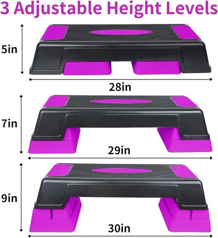 Exercise Workout Aerobic Step Platform Trainer, 30" Aerobic Stepper with 5"-7"-9" Adjustable Height Risers in Saudi Arabia