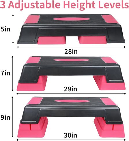 منصة تدريب للتمرين والتمارين الرياضية، جهاز ستيبر هوائي مقاس 30 بوصة مع رافعات ارتفاع قابلة للتعديل مقاس 5 بوصة - 7 بوصة - 9 بوصة in Kuwait
