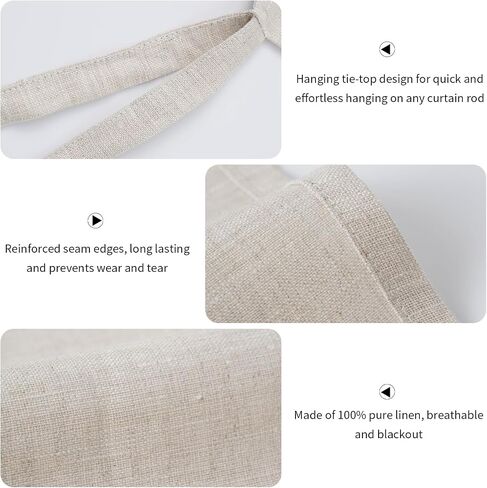 100% Linen Door Curtains 40 Inch Length Short Hanging Tie Top Half Curtain for Kitchen Farmhouse Cafe Small Window, 1 Panel, Black in Saudi Arabia