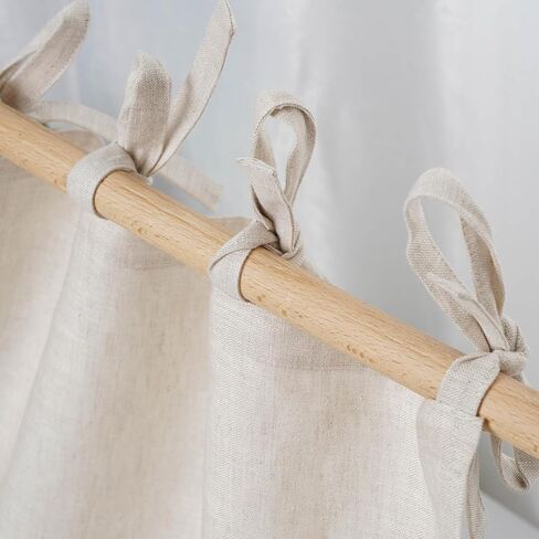 100% Linen Door Curtains 40 Inch Length Short Hanging Tie Top Half Curtain for Kitchen Farmhouse Cafe Small Window, 1 Panel, Black in Saudi Arabia