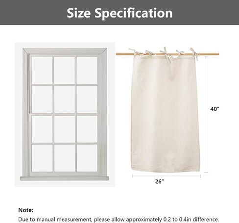 100% Linen Door Curtains 40 Inch Length Short Hanging Tie Top Half Curtain for Kitchen Farmhouse Cafe Small Window, 1 Panel, Black in Saudi Arabia