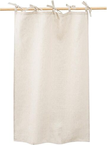 100% Linen Door Curtains 40 Inch Length Short Hanging Tie Top Half Curtain for Kitchen Farmhouse Cafe Small Window, 1 Panel, Black in Saudi Arabia