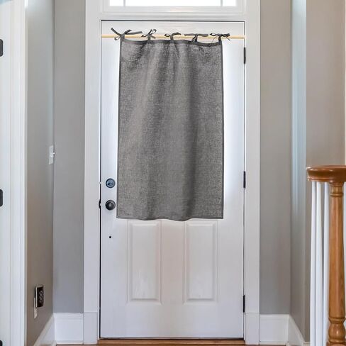100% Linen Door Curtains 40 Inch Length Short Hanging Tie Top Half Curtain for Kitchen Farmhouse Cafe Small Window, 1 Panel, Black in Saudi Arabia