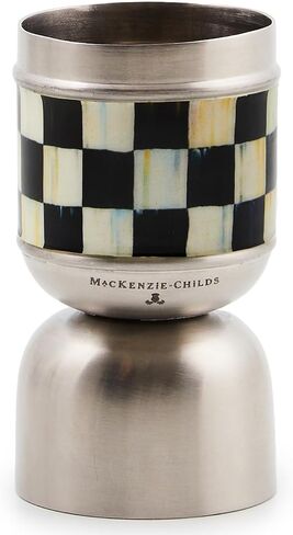 MACKENZIE-CHILDS 3260 Jigger، أداة شريط معدني، سعة 1 أونصة و1.5 أونصة، فحص كورتلي باللونين الأبيض والأسود in Saudi Arabia