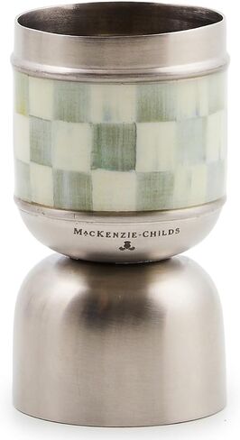 MACKENZIE-CHILDS 3260 Jigger، أداة شريط معدني، سعة 1 أونصة و1.5 أونصة، فحص كورتلي باللونين الأبيض والأسود in Saudi Arabia