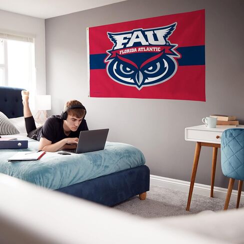 Rico Industries NCAA Florida Atlantic Owls أحمر مع شريط أزرق مقاس 3 × 5 بوصات راية علم من جانب واحد - داخلي أو خارجي - ديكور منزلي in Saudi Arabia