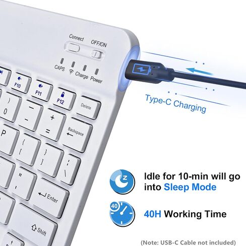 Ultra-Slim Bluetooth Keyboard Compatible with iPad, iPad Air, iPad Pro, iPad Mini, Mini Wireless Keyboard Compatible with Tablet, Apple iPhone, Rechargeable Low Profile Keyboard, 10 inch Black in Saudi Arabia